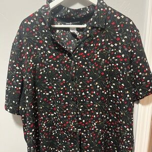 Sag Harbor Floral Black Top Women XL